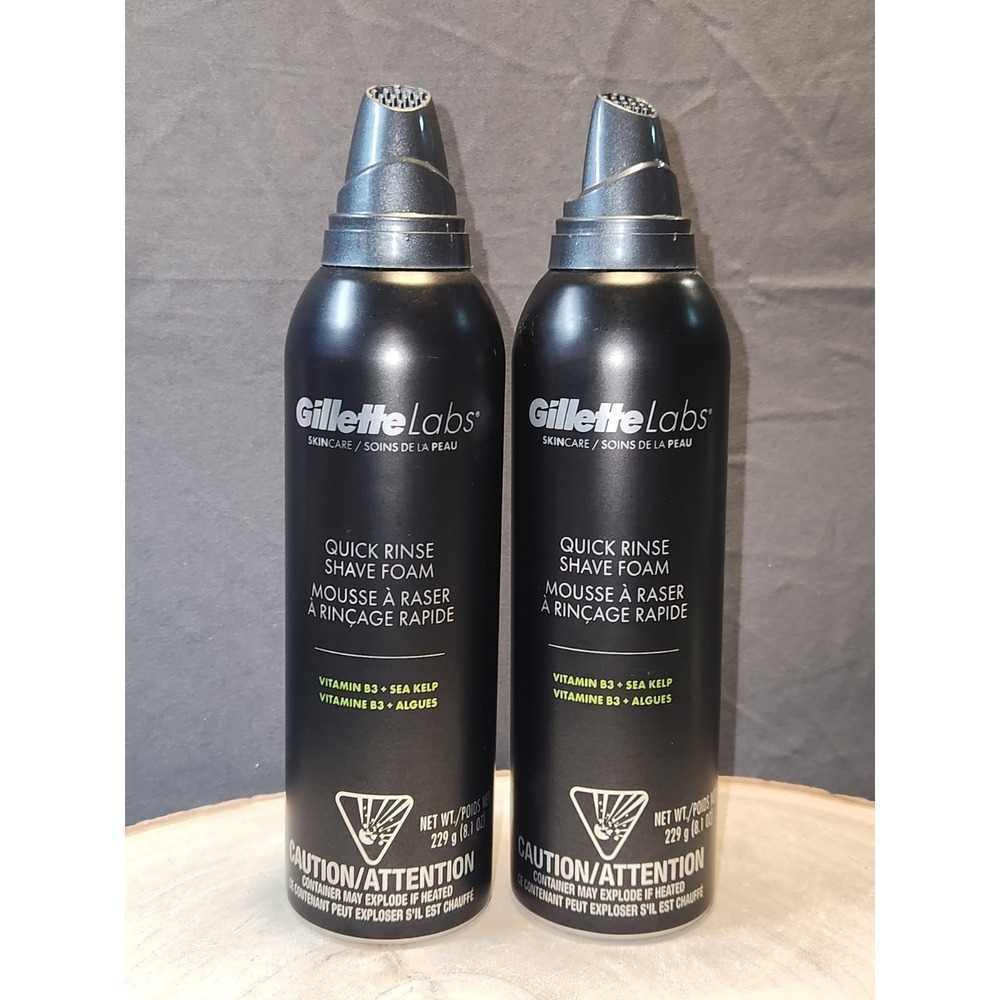 Gillette Labs Men's Quick Rinse Shave Foam Vitamin B3 & Sea Kelp 8.1 Oz~Lot Of 2